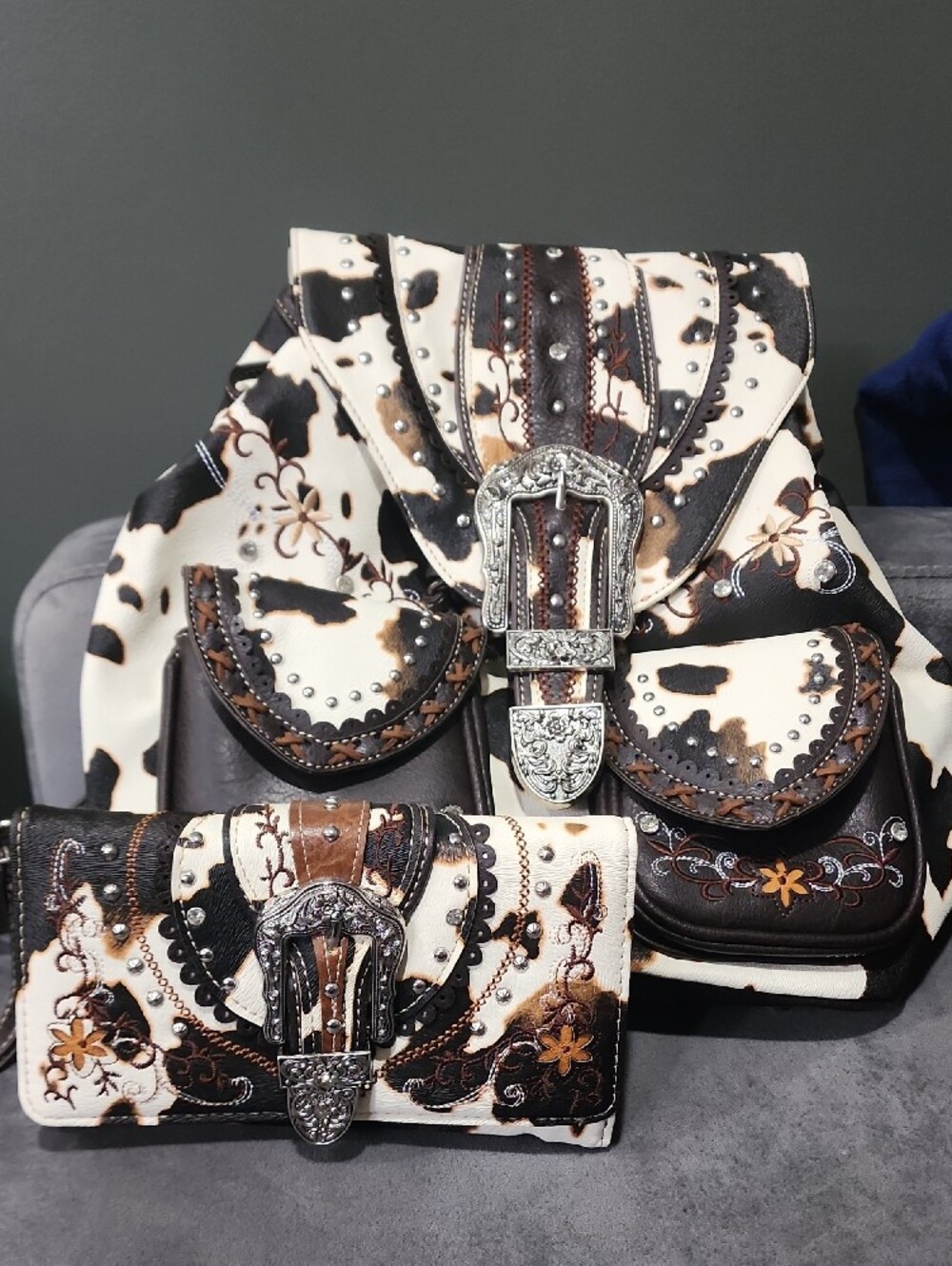 Cow Print & Brown  Western Buckle Backpack - Unbranded - Picture 7 of 7
